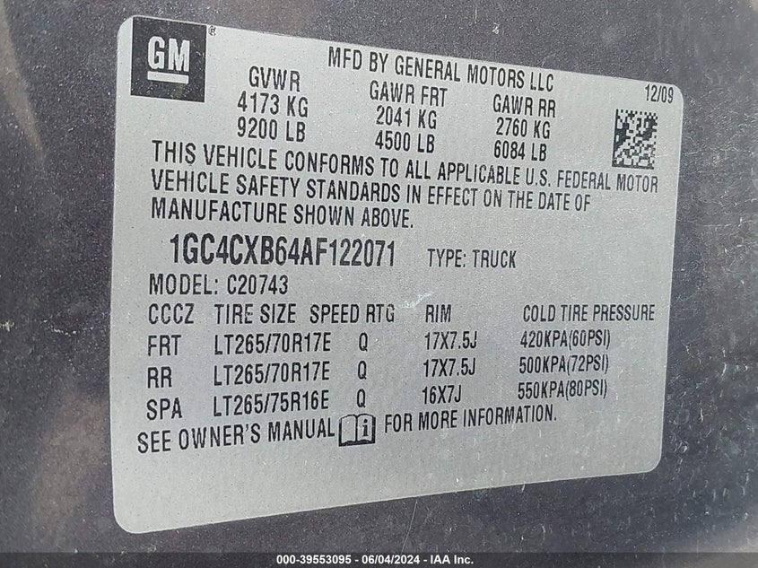 2010 Chevrolet Silverado 2500Hd Lt VIN: 1GC4CXB64AF122071 Lot: 39553095