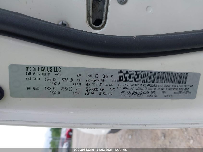 2017 Dodge Journey Crossroad Plus Awd VIN: 3C4PDDGG1HT595548 Lot: 39553219