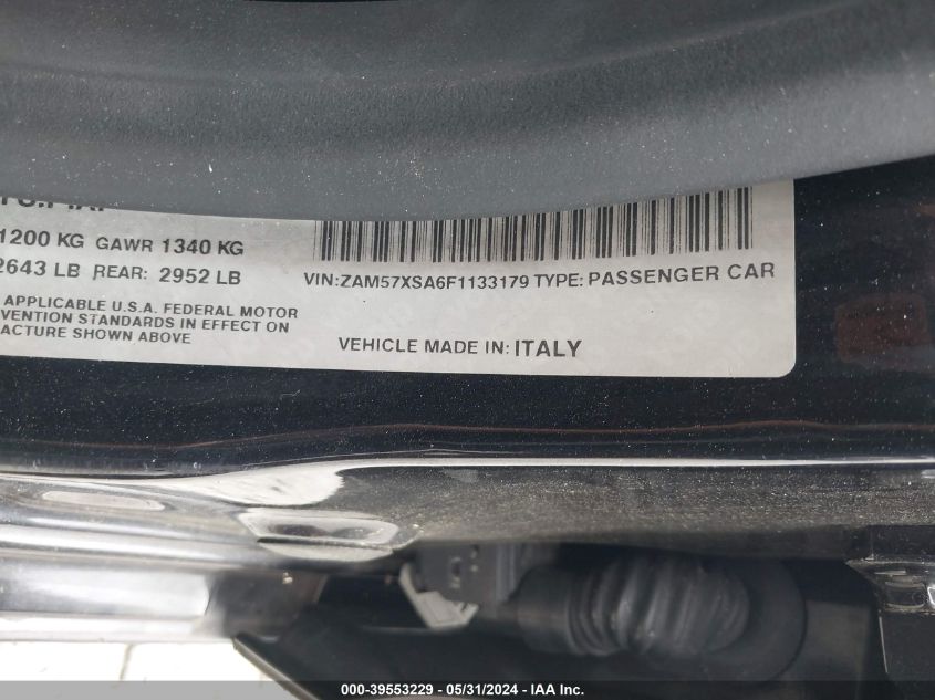 2015 Maserati Ghibli VIN: ZAM57XSA6F1133179 Lot: 39553229