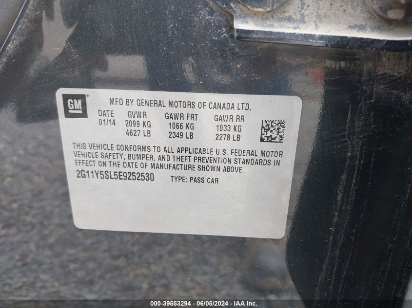 2014 Chevrolet Impala 1Ls VIN: 2G11Y5SL5E9252530 Lot: 39553294