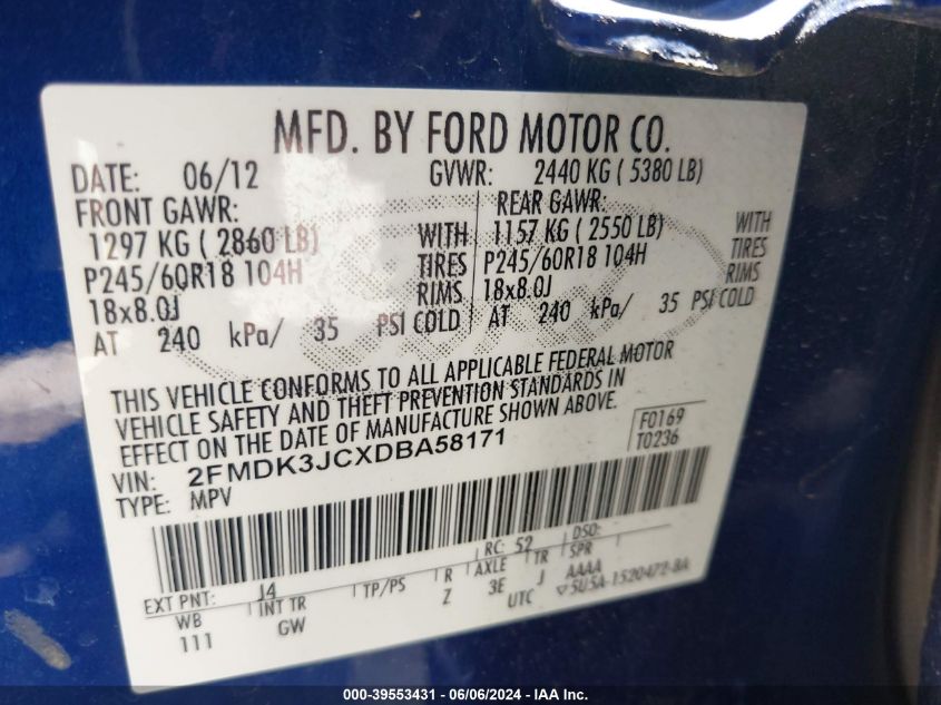 2FMDK3JCXDBA58171 2013 Ford Edge Sel