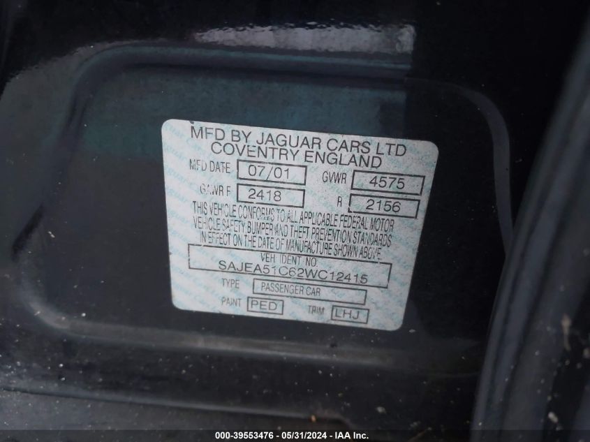 2002 Jaguar X-Type 3.0L VIN: SAJEA51C62WC12415 Lot: 39553476