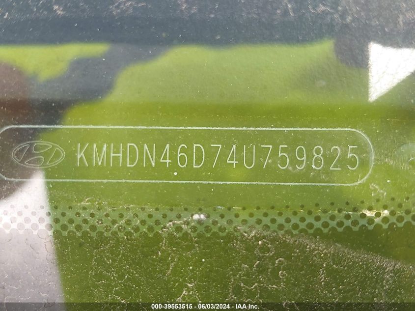 2004 Hyundai Elantra Gls/Gt VIN: KMHDN46D74U759825 Lot: 39553515