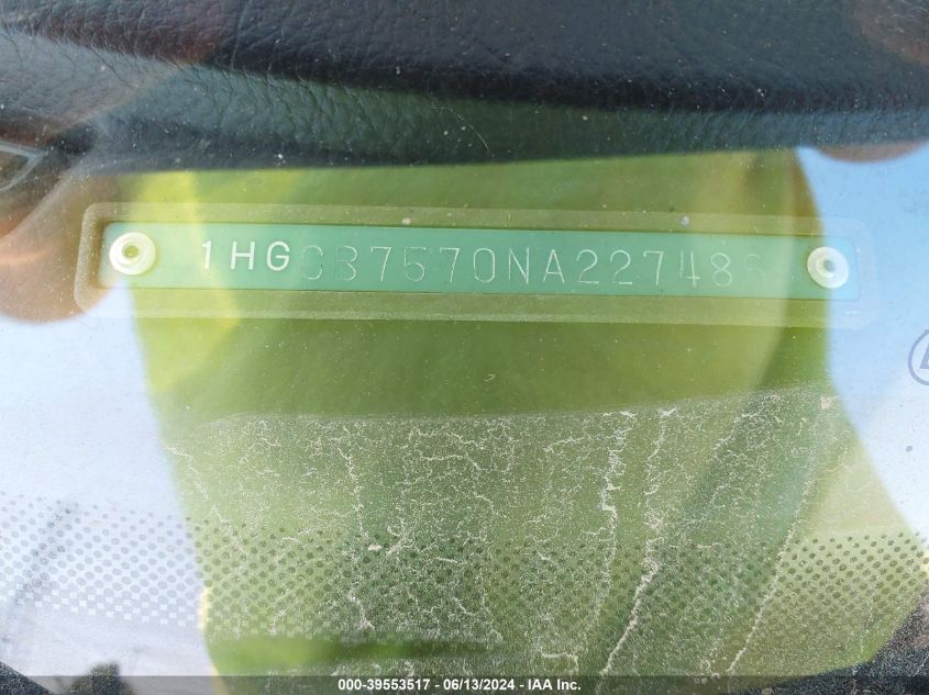 1992 Honda Accord Ex VIN: 1HGCB7570NA227486 Lot: 39553517