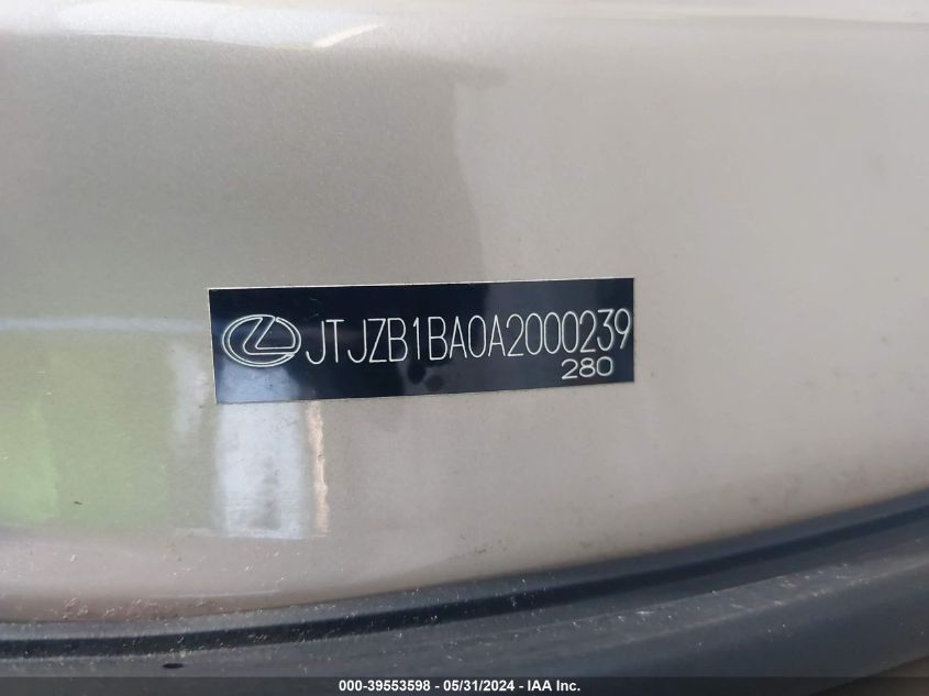 2010 Lexus Rx 450H VIN: JTJZB1BA0A2000239 Lot: 39553598