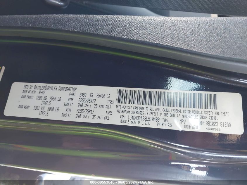 2008 Jeep Wrangler VIN: 1J4GA39108L510488 Lot: 39553646