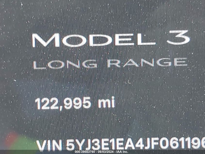 2018 Tesla Model 3 Long Range/Mid Range VIN: 5YJ3E1EA4JF061196 Lot: 39553760