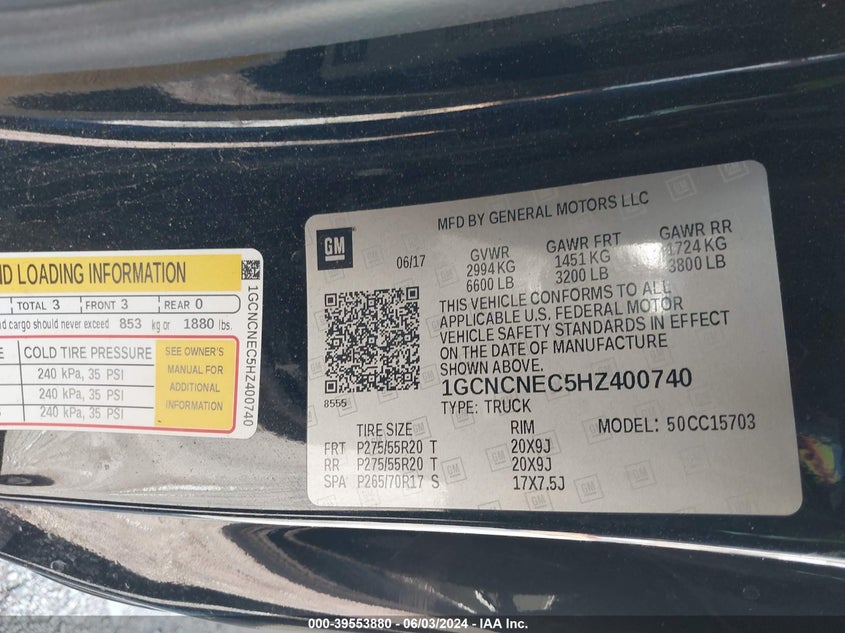 2017 Chevrolet Silverado 1500 Wt VIN: 1GCNCNEC5HZ400740 Lot: 39553880