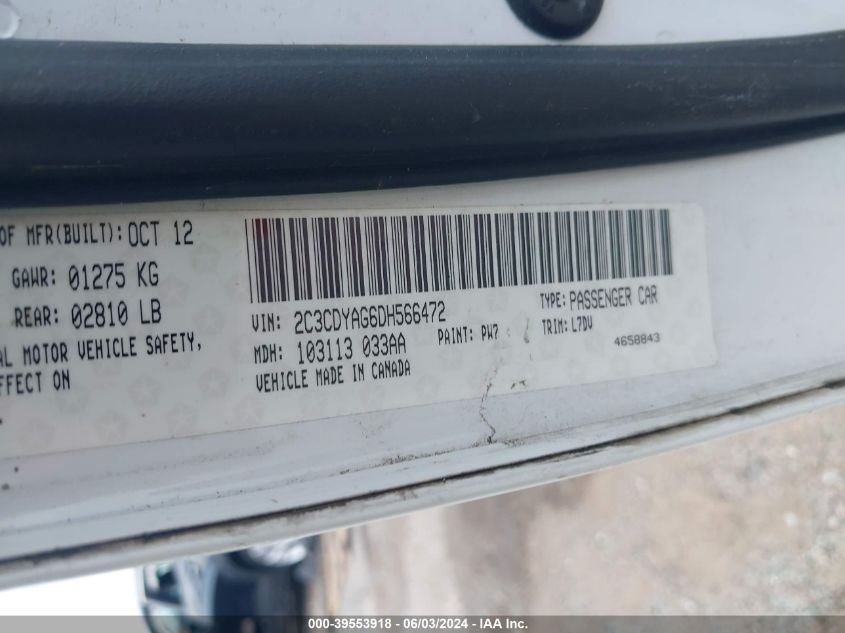 2013 Dodge Challenger Sxt VIN: 2C3CDYAG6DH566472 Lot: 39553918