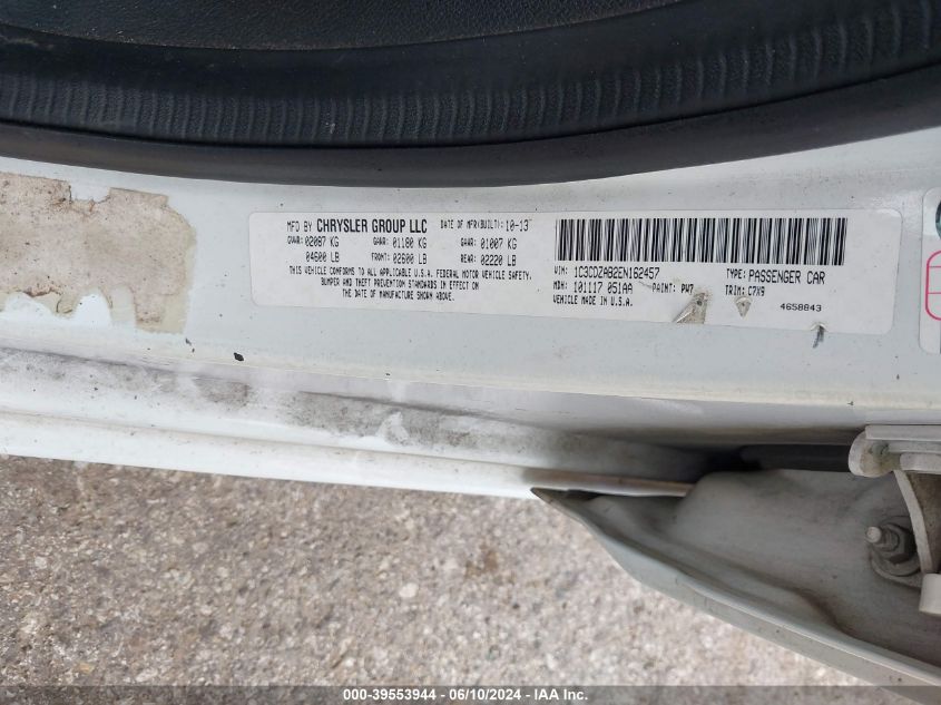 2014 Dodge Avenger Se VIN: 1C3CDZAB2EN162457 Lot: 39553944