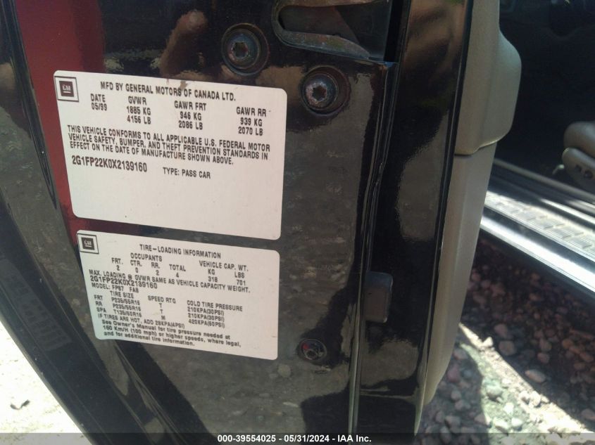 1999 Chevrolet Camaro VIN: 2G1FP22K0X2139160 Lot: 39554025