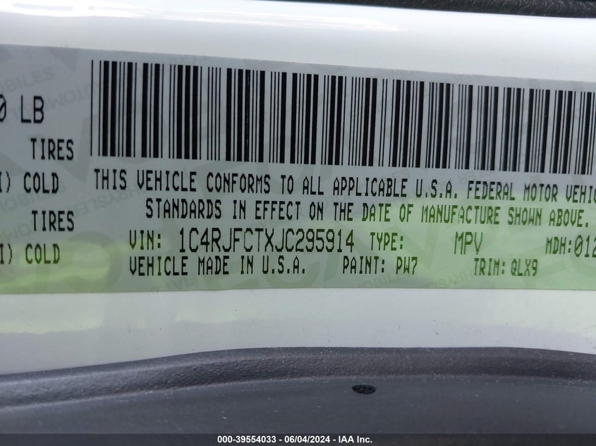 2018 Jeep Grand Cherokee High Altitude 4X4 VIN: 1C4RJFCTXJC295914 Lot: 39554033