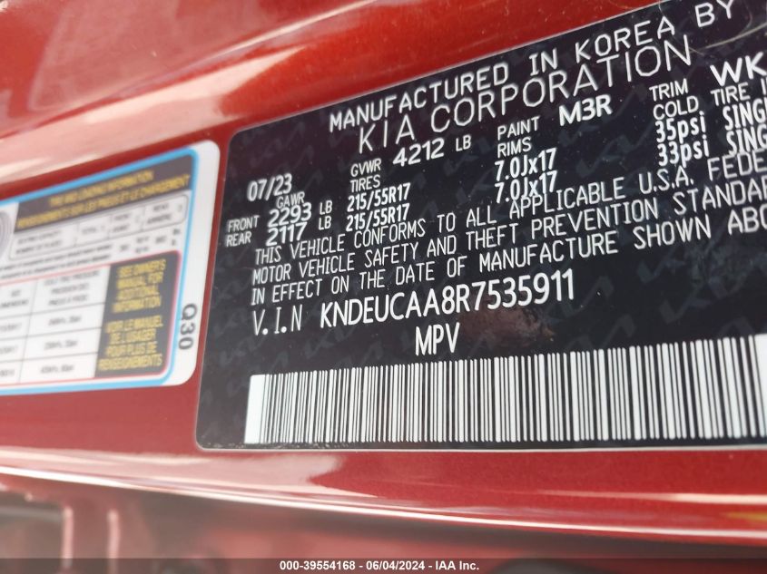 2024 Kia Seltos S VIN: KNDEUCAA8R7535911 Lot: 39554168