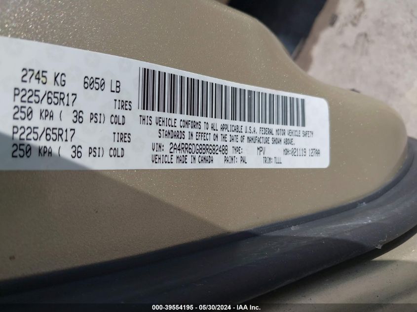 2011 Chrysler Town & Country Limited VIN: 2A4RR6DG8BR682488 Lot: 39554195