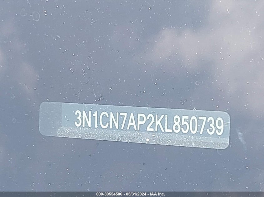 2019 Nissan Versa S/S Plus/Sv VIN: 3N1CN7AP2KL850739 Lot: 39554506
