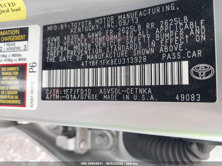 2014 TOYOTA CAMRY LE - 4T1BF1FK8EU313928