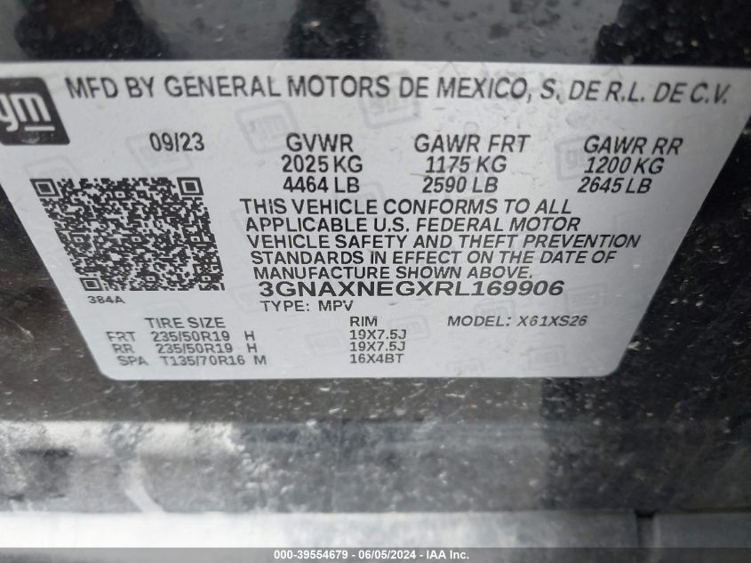 2024 Chevrolet Equinox Fwd Premier VIN: 3GNAXNEGXRL169906 Lot: 39554679