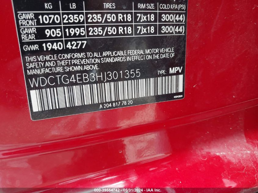 2017 MERCEDES-BENZ GLA 250 - WDCTG4EB3HJ301355