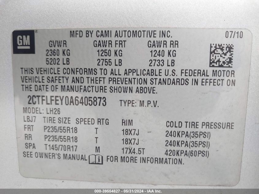 2010 GMC Terrain Slt-1 VIN: 2CTFLFEY0A6405873 Lot: 39554827