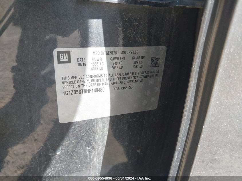 2017 Chevrolet Malibu Ls VIN: 1G1ZB5ST0HF148480 Lot: 39554896