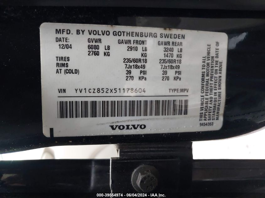 2005 Volvo Xc90 T6 VIN: YV1CZ852X51178604 Lot: 39554974