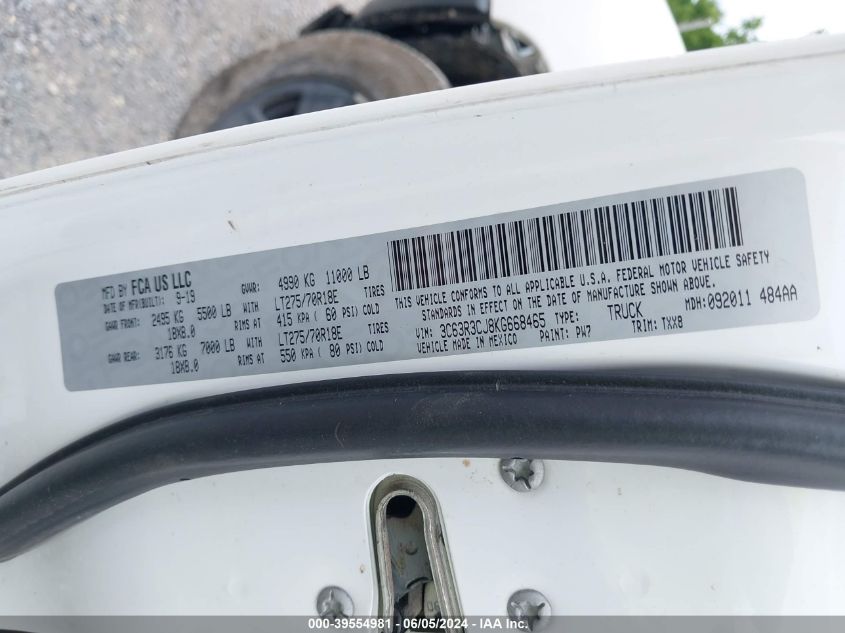 2019 Ram 3500 Tradesman 4X4 6'4 Box VIN: 3C63R3CJ8KG668465 Lot: 39554981