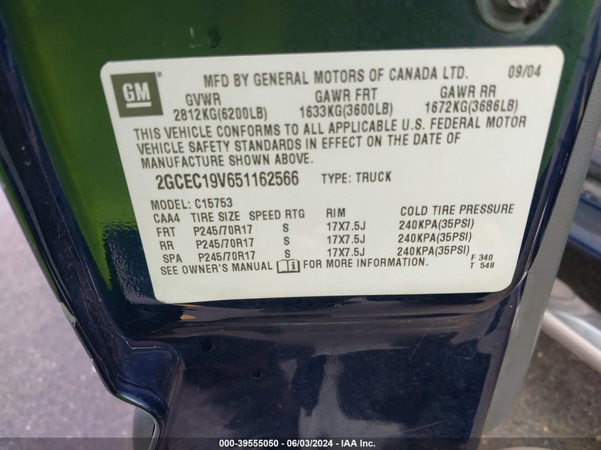 2005 Chevrolet Silverado 1500 Ls VIN: 2GCEC19V651162566 Lot: 39555050