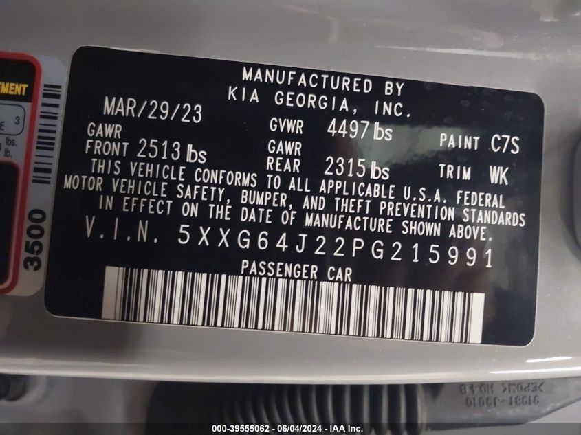 2023 Kia K5 Gt-Line VIN: 5XXG64J22PG215991 Lot: 39555062