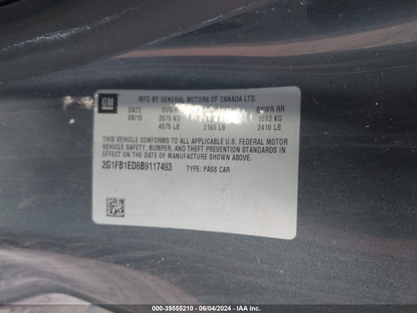 2011 Chevrolet Camaro 1Lt VIN: 2G1FB1ED8B9117493 Lot: 39555210