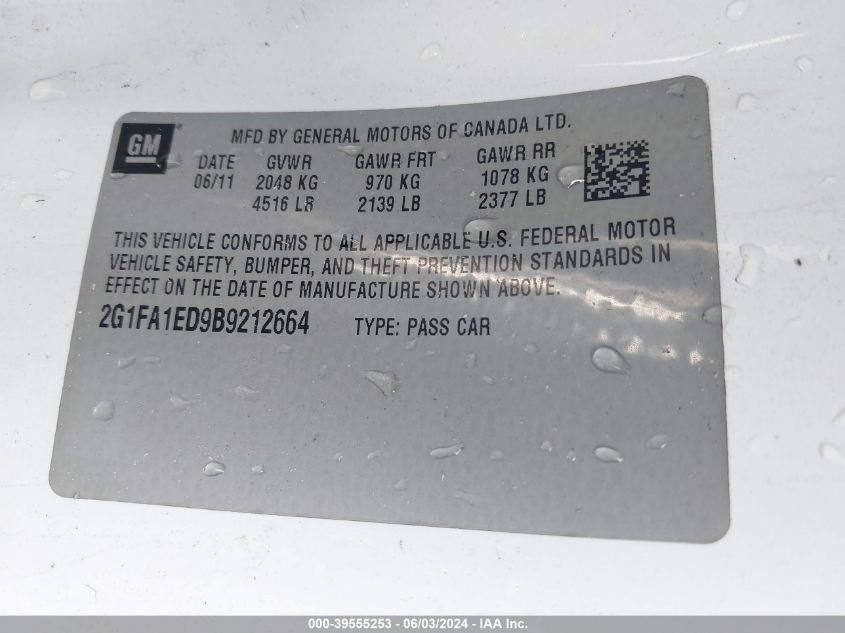 2011 Chevrolet Camaro Ls VIN: 2G1FA1ED9B9212664 Lot: 39555253