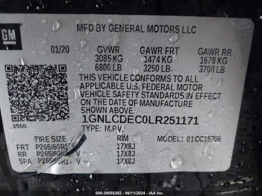 2020 Chevrolet Tahoe 2Wd Commercial Fleet VIN: 1GNLCDEC0LR251171 Lot: 39555302