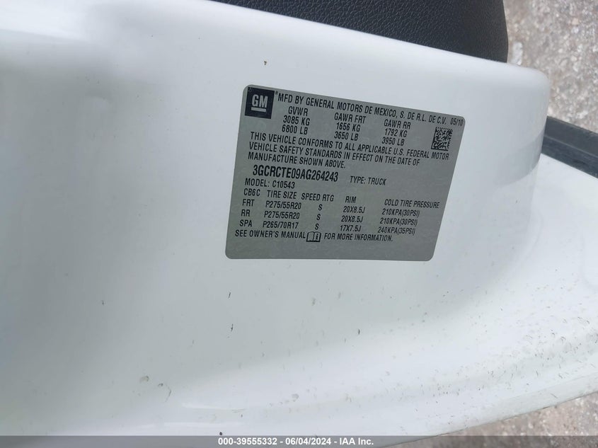 2010 Chevrolet Silverado 1500 Ltz VIN: 3GCRCTE09AG264243 Lot: 39555332