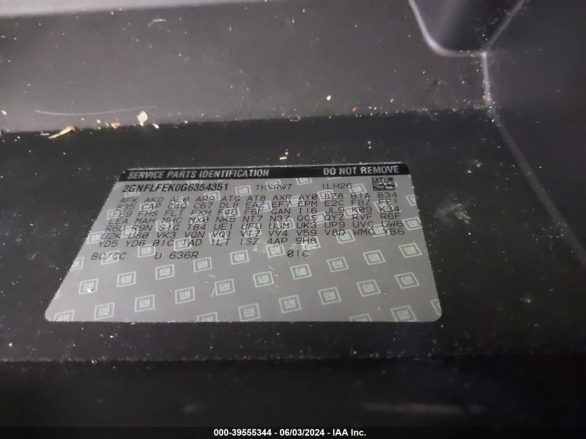 2016 Chevrolet Equinox Lt VIN: 2GNFLFEK0G6354351 Lot: 39555344