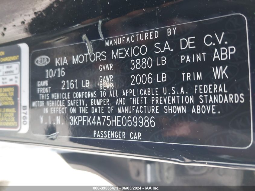 2017 Kia Forte Lx VIN: 3KPFK4A75HE069986 Lot: 39555471