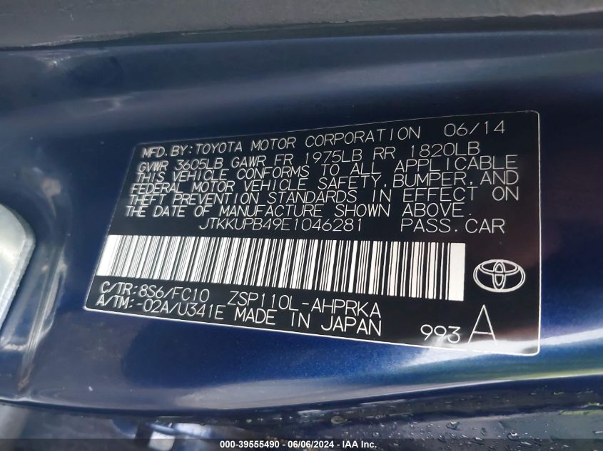 2014 Scion Xd VIN: JTKKUPB49E1046281 Lot: 39555490