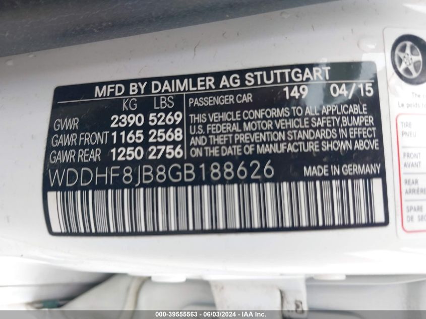 2016 Mercedes-Benz E 350 4Matic VIN: WDDHF8JB8GB188626 Lot: 39555563