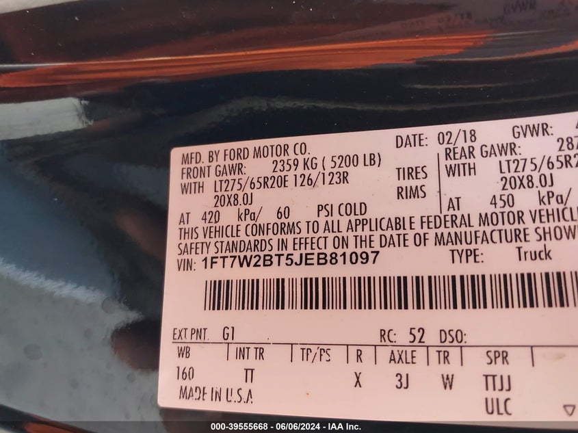 2018 FORD F-250 LIMITED - 1FT7W2BT5JEB81097