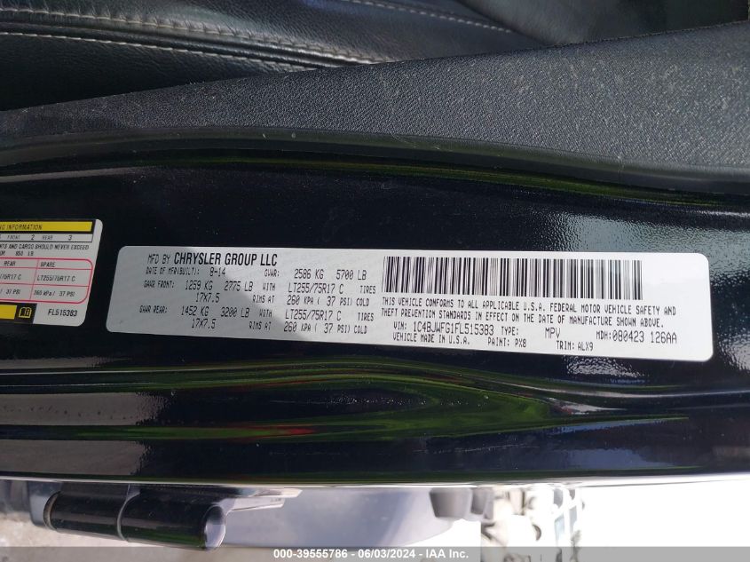 2015 Jeep Wrangler Unlimited Rubicon VIN: 1C4BJWFG1FL515383 Lot: 39555786