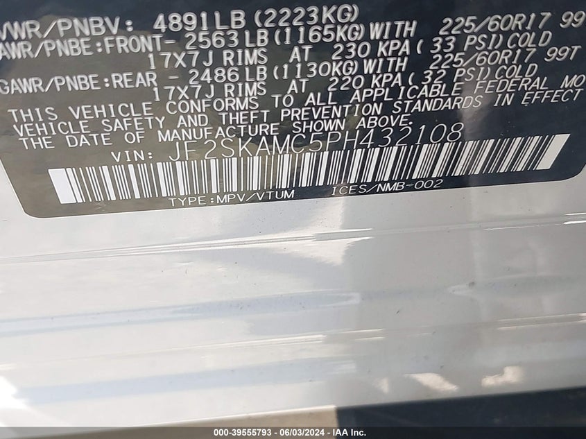 2023 Subaru Forester Wilderness VIN: JF2SKAMC5PH432108 Lot: 39555793