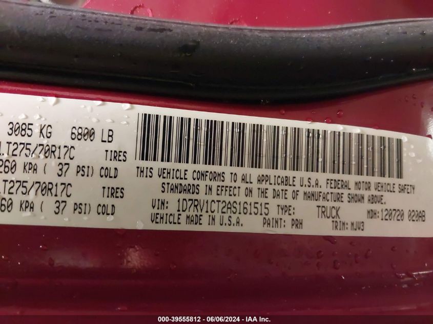 2010 Dodge Ram 1500 Slt/Sport/Trx VIN: 1D7RV1CT2AS161515 Lot: 39555812
