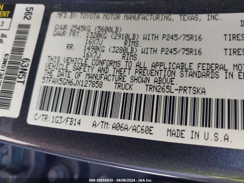 2018 Toyota Tacoma Sr VIN: 1J8FT48W58D708789 Lot: 39555835