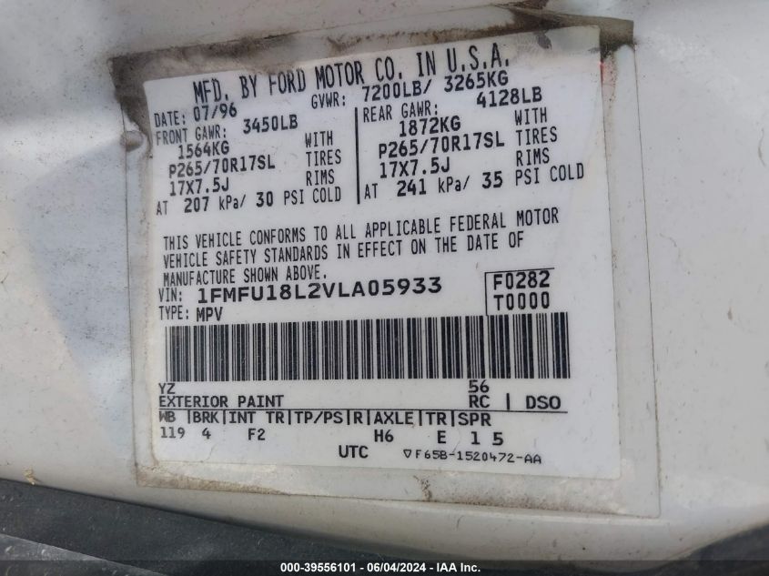 1997 Ford Expedition Eddie Bauer/Xlt VIN: 1FMFU18L2VLA05933 Lot: 39556101