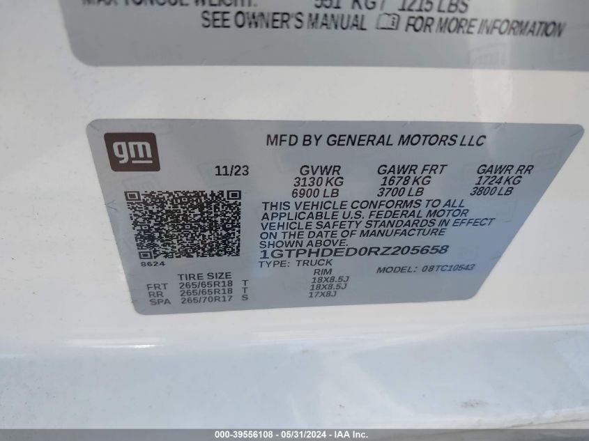 2024 GMC Sierra 1500 Slt VIN: 1GTPHDED0RZ205658 Lot: 39556108