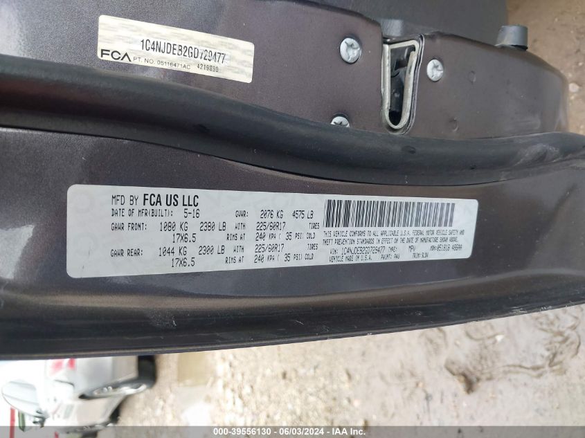 2016 Jeep Compass High Altitude Edition VIN: 1C4NJDEB2GD729477 Lot: 39556130