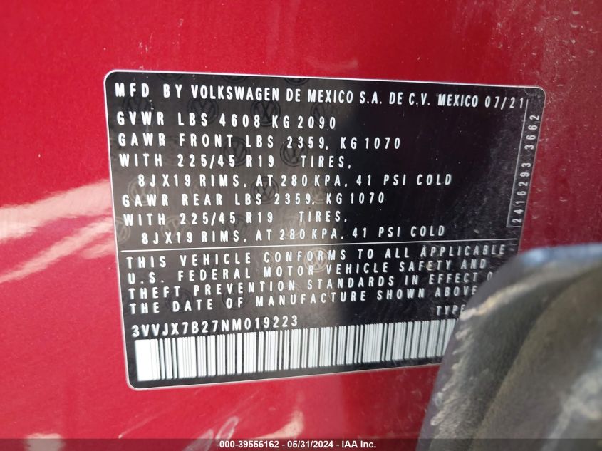 2022 VOLKSWAGEN TAOS 1.5T SEL - 3VVJX7B27NM019223