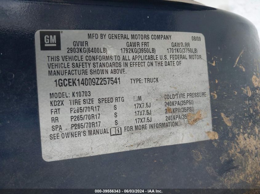 2009 Chevrolet Silverado 1500 Work Truck VIN: 1GCEK14009Z257541 Lot: 39556343