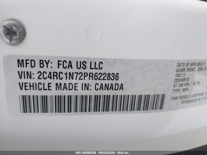 2023 Chrysler Pacifica Hybrid Hybrid Pinnacle VIN: 2C4RC1N72PR622836 Lot: 39556358