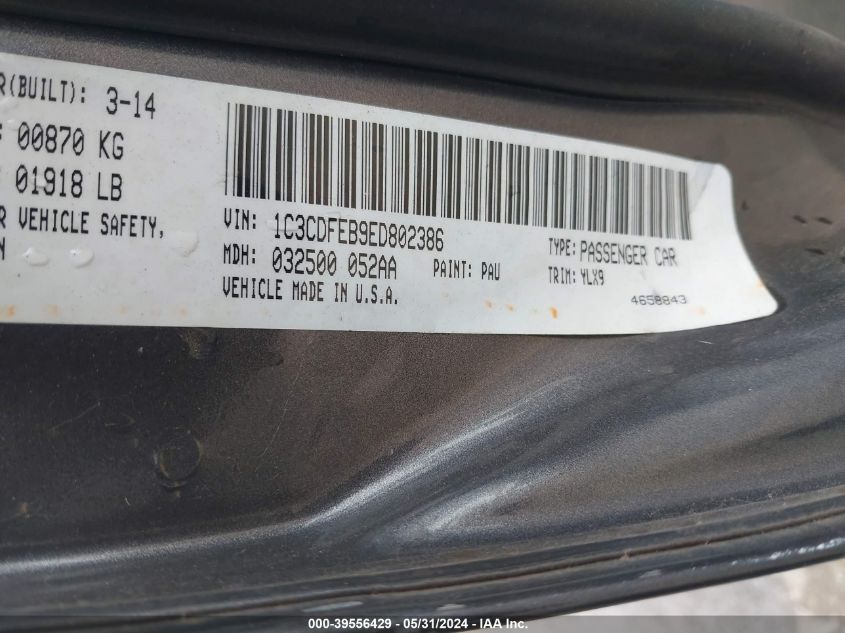 2014 Dodge Dart Gt VIN: 1C3CDFEB9ED802386 Lot: 39556429