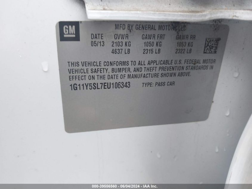 2014 Chevrolet Impala 1Ls VIN: 1G11Y5SL7EU106343 Lot: 39556560