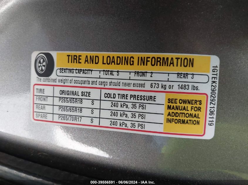 2009 GMC Sierra 1500 Sle VIN: 1GTEK29029Z136119 Lot: 39556591